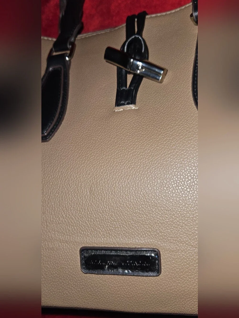 Andrienne Vittadini Timeless Treasures Collection Taupe & Black Satchel Handbag